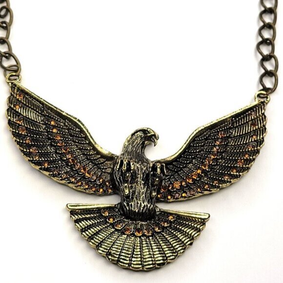 Eagle Pendant Necklace Antique Gold Eagle Statement Pendant Necklace - Picture 10 of 13